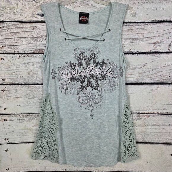 Harley-Davidson Lace Side Tank Top Blue XL - Picture 1 of 6